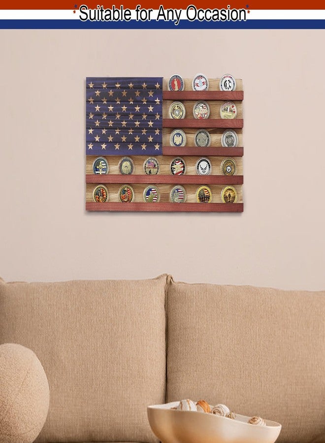 LACGO Challenge Coin Display Wall Mount, Military Coin Display Holder with American Flag, Wooden Coins Collection Stand for Police, Veteran, Patriotic Decor - Image 4